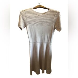 Dressbarn Pink Cream Textured Sweater Knit Mini Dress Short Sleeve Casual Preppy